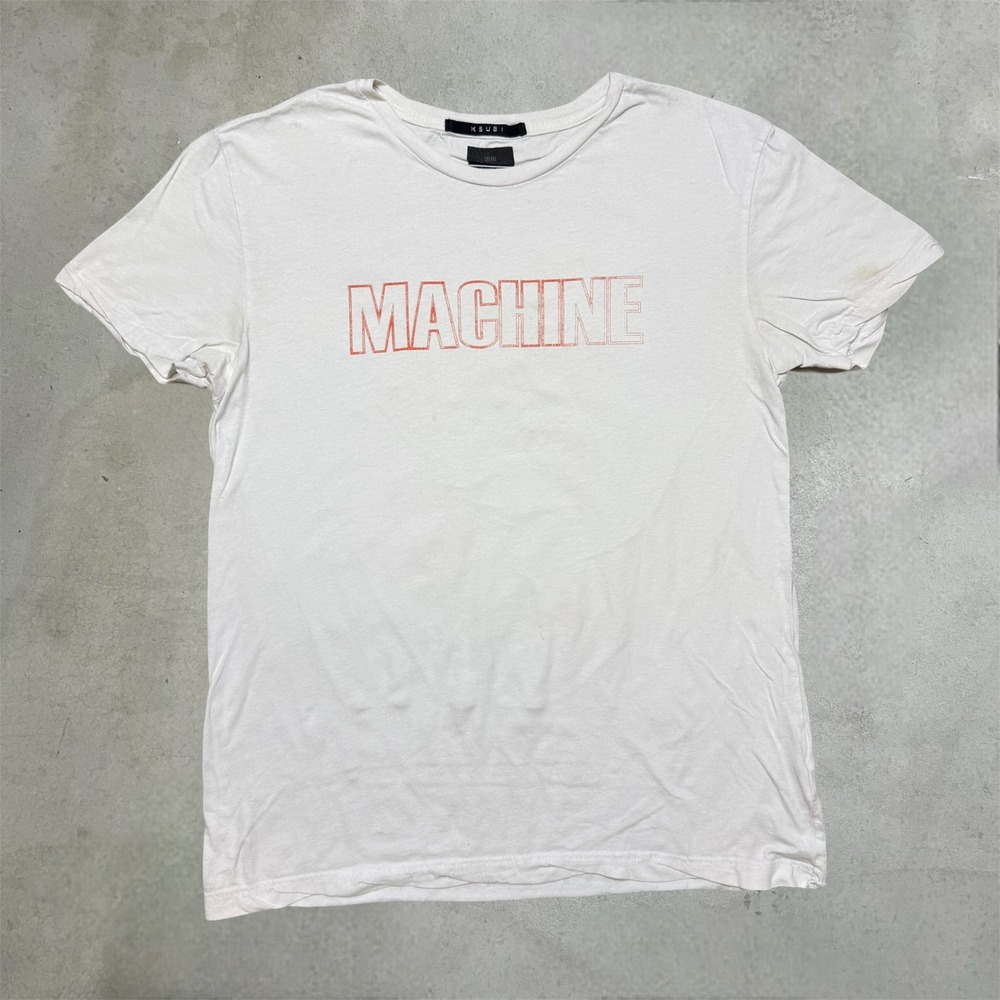 Ksubi Machine Graphic T-Shirt Mens L White Streetwear Distressed Short Sleeve